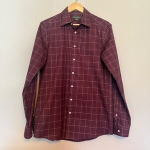 Eddie Bauer Men Wrinkle Resistant Classic Fit Plaid Button Down Shirt Burgundy M